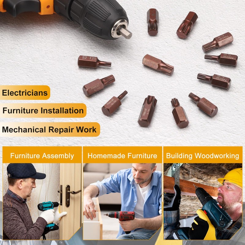 sourcing map 7pcs T20/T25/T30/T40/T45/T50/T55 Torx Screwdriver Bit 10mm Hex Shank