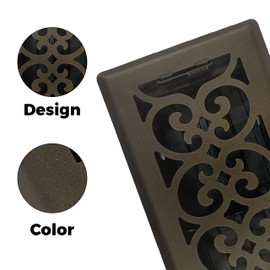 Sierra Grates Precision Flow 4"x14" Steel Floor Register - Victorian Design, Metallic Bronze Finish - Premium Home Vent Covers, Durable & Decorative -Fits 4" x 14" Duct Openings, Easy Installation