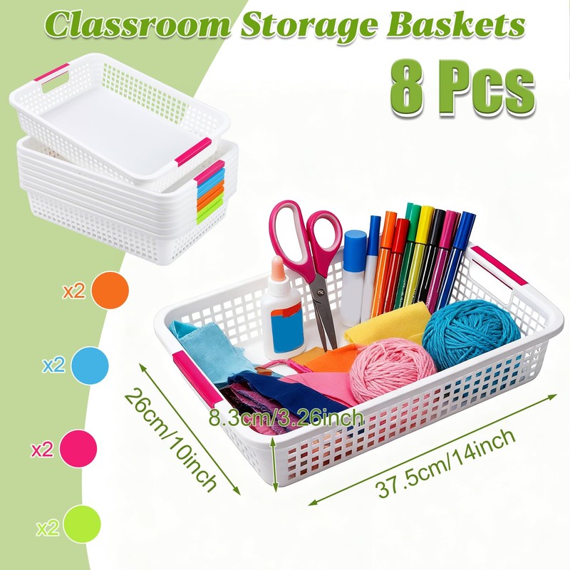 Xvvirnt 8 Pack Classroom Storage Baskets,Paper Trays for Classroom, Plastic