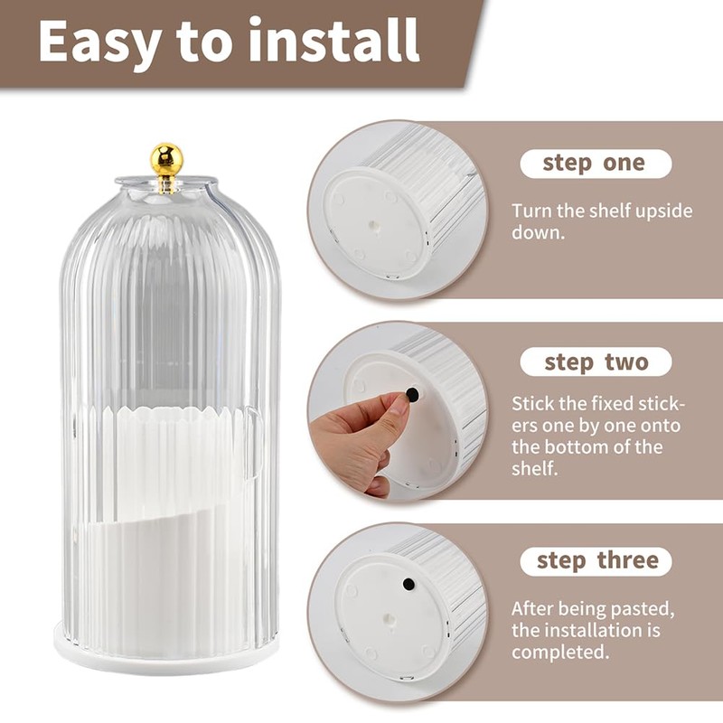 Rotating Toothbrush Holder with Sliding Dustproof Cover, 3-Slot Countertop Bathroom