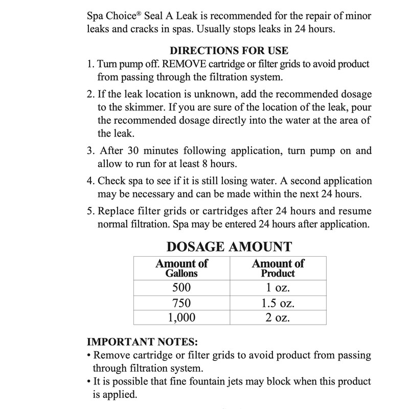 SpaChoice 1-Pint Premium Seal A Leak, Hot Tub Leak Sealer,