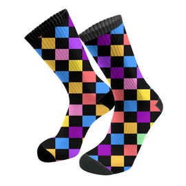 ACDRUING Colored Checkered Unisex Athletic Crew Cushion Socks For Running And Workout Performance Wicking Cushion Mid-Calf Socks For Men Women