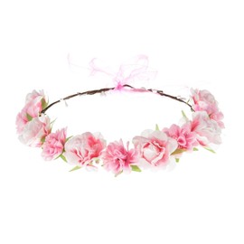Merroyal Floral Crown Headband, Artificial Rose Design,Adjustable with Ribbon Ties (Pink, One Size)