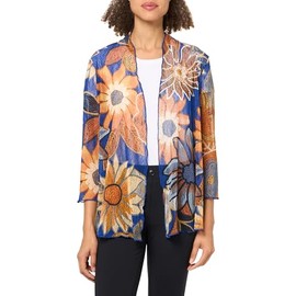 MULTIPLES Women's Three Quarters Sleeves Band Collar Open Front Jacket, Floral Multi