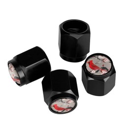 Muishi Cardinal and Blooming Cherry Tire Valve Stem Caps, Aluminum Black Stem Tire Valve Caps Universal Stem Covers for Cars, SUVs, Trucks, Bikes, Motorcycles, Bicycles (4 Pack)