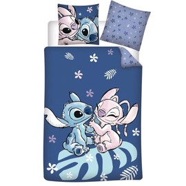 Stitch & Angel Leaf Bedding Set, Reversible Duvet Cover 140 x 200 cm + Pillowcase 65 x 65 cm, Polycotton