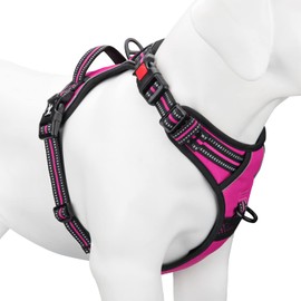 PoyPet Dog Harness, No pulling at the neck, Reflective, Adjustable, Non-choking, with 2 lead attachments, soft grip, for small, medium and large dogs