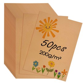 Rseuphiee Pack of 50 A4 Kraft Paper, Kraft Paper Cards, 21 x 29.7 cm, Blank Postcards, 200 g/m² Craft Paper, Blank Index Cards, for Creating Invitations, DIY Blank Cards, Printing (Brown)