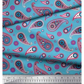 Soimoi Japan Crepe Satin Fabric Artistic Paisley Print Fabric by metre 42 Inch Wide