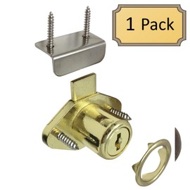 Desunia- Office Desk Lock for Drawer & Door 7 8 .875 Bore Polished Brass Keyed Alike Includes Escutcheon Trim Ring, Strike, & Screws 1 Lock 1 Lock Polished Brass