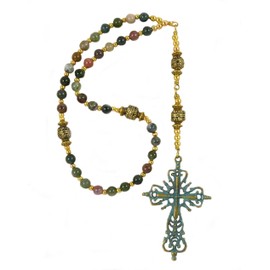 Handmade Eastern Orthodox Rosary Greek Chotki Komboskini Jasper Beads and Verdergris Celtic Cross