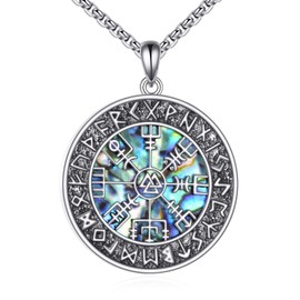 DAYLINLOVE Viking Compass Necklace 925 Sterling Silver Runes Vegvisir Pendant Necklace Viking Jewelry Gift for Men Women