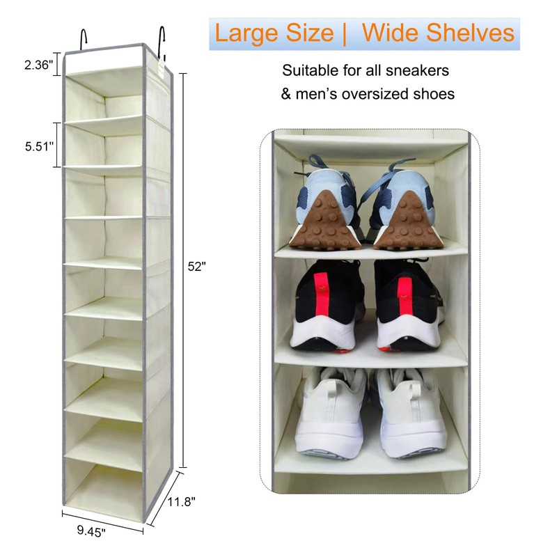 roomtalk 2 Pack Large-Sized Hanging Shoe Organizer 10-Shelf, Sturdy Hanging