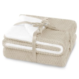 AmeliaHome Shleepy 40466 Cuddly Blanket 70 x 150 cm Delicate Quilted Sherpa Lambskin Look Beige