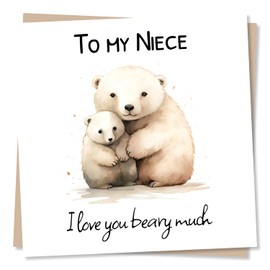 Happy Birthday Card for Niece - Cute Polar Bear - I Love You Beary Much - From Aunty, Uncle - Made in UK