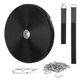 36ft x 1in Hook and Loop Straps with 60 Metal Buckles—45 Rectangular &15 Triangular, Includes Thread Snips, Cut-to-Length Cinch Strap, Heavy Duty Cable Ties, Extra Long Securing Cord, Nylon, Black