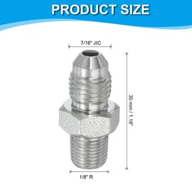 PATIKIL Pipe Adapter Connector 7/16" Male 37 ° Flare JIC x 1/8" Male R Pipe Fitting Oil Feed Restrictor Fitting Hydraulic Connector for Oil Steam Water Pipelines System