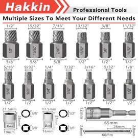 17Pcs Screw Extractor Set, Hakkin Multi-Spline Easy Out Bolt Extractor Tool with 3/8” Hex Adapter, Socket Adapters, Drill Bit, Stripped Damaged Broken Bolt Remover Kit for Removing Broken Studs, Bolts