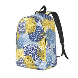 Duduho Blue Yellow And Navy Chrysanthemum Flowers Backpack 15.7 Inch Laptop Backpack Travel Hiking Daypack Daisy Floral Multipurpose Bookbag For Men Women