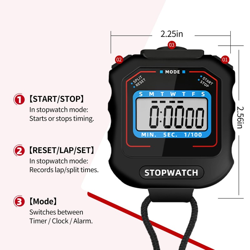 Pgzsy 6 Pack Square Style Multi-Function Electronic Digital Sports Stopwatch
