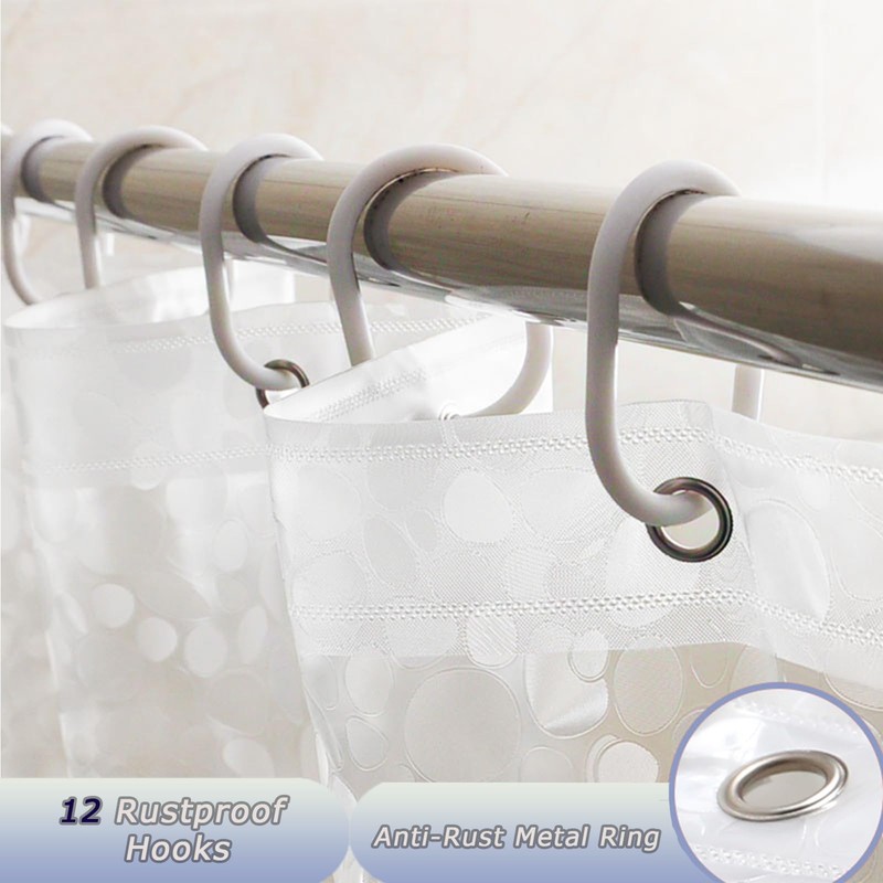 Shower Curtains Mould Proof Resistant -3D Effect Pebble Clear Shower