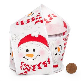 2 1/2" X 10 Yards Smiling Snowman White Wired Ribbon Christmas
