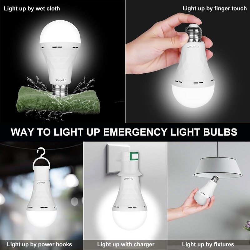 2 Pack Emergency Rechargeable Light Bulbs,Battery Operated Backup Light Bulb
