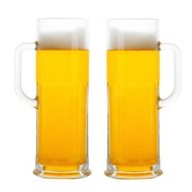 BothEarn Long Beer Mug Set of 2, 21 oz Heavy British Pub Thick Glass with Handle - Stein Cup for Beer Lover