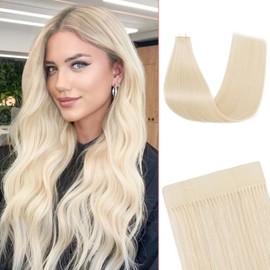 SEGOHAIR Tape in Hair Extensions Human Hair - 10PCS Double Stitched Hair Extensions Real Human Hair 14" Invisible Tape-in Hair Extensions 20g Natural Straight Shiny & Smooth Platinum Blonde