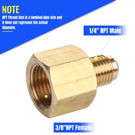Brass Pipe Adapter - 3/8" SAE Female to 1/4" SAE Male Flare - Brass Pipe Fitting Reducer Adapter for Air Conditioner Refrigeration (1 Pack)