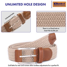 Glamicci Elastic Braided Belt, Stretch Woven Belt for Golf Pants 1 3/8" (34mm Aprox) | Mens Casual Braided Belts in a Gift Box Style-23 (Beige, S: 30-32”Waist -Strap 100cms/39”)