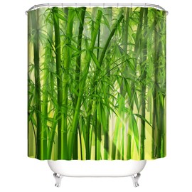 Lieson Shower Curtain, 100 x 200 cm, Shower Curtain, Anti-Mould, Green, Bamboo, Narrow Textile Bathroom Curtain, Made of Polyester, Waterproof, Washable Bathroom Curtain, Shower Curtains with Shower