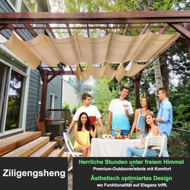 Retractable Awning 1 x 3.5 m, Made to Measure Pergola Awning Adjustable Shade Cover 95% UV Protection & Tear-Resistant Includes Mounting Ropes for Patio / Pergola Light Grey