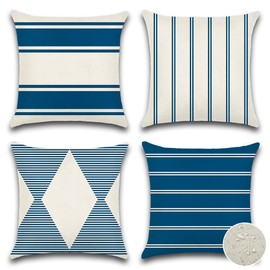 OTOSTAR Outdoor Waterproof Decorative Throw Pillow Covers 20x20 Inch Geometry Pillow Cases Cushion Case Garden Pillow Covers Pillows Shell for Patio Furniture Couch Tent Balcony Set of 4 (Navy Blue)