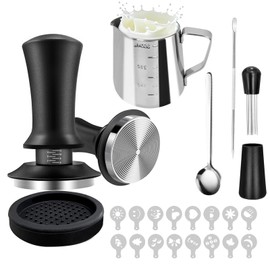 Spalivivre 22 PCS Espresso Accessories, 58mm Coffee Espresso Tamper Set, Including WDT Tool, Coffee Stirrer, Frothing Pitcher, Latte Art Pen, Tamper Mat and 16 Coffee Stencils