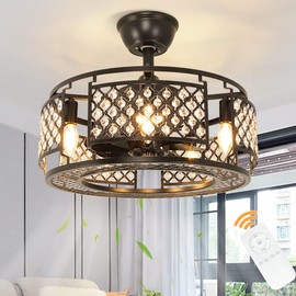 Depuley Industrial Ceiling Fan with Remote and Lights, 18-Inch Matte Black Flush Mount Ceiling Fan for Kitchen, 3 Wind Speeds, 5E12 Base, No Bulbs