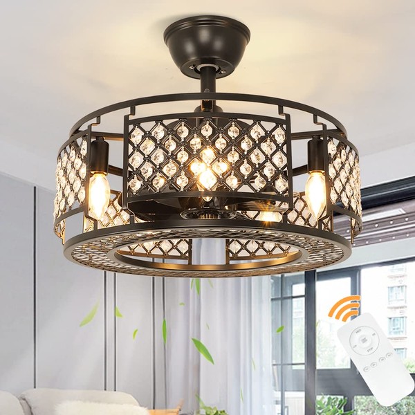 Depuley Industrial Ceiling Fan with Remote and Lights, 18-Inch Matte