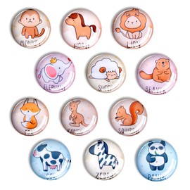 Wukong 12 Pcs Cute Fridge Magnets, 30mm Strong Round Magnet, 3D Glass Magnets, Decoractive Magnets Suit for Whiteboard Home Office Notice Board and School