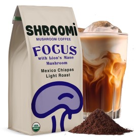 Award-Winning Shroomi Mental Performance Coffee | Organic Fair Trade Light Roast Mexico Chiapas | 16,000mg Fruiting Body Mushrooms | Focus & Clarity | 10oz Ground