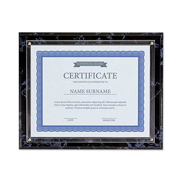 Fine Stationery Black Marble Award Plaque - Slide-In 8.5x11 Certificate