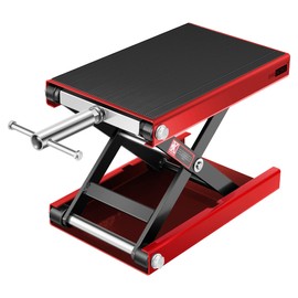 VIVOHOME 1100 LBS Motorcycle Lift Scissor Jack, Wide Deck Hoist Stand, Height Adjustable Center Stand with Crank, Steel Lift for Cruiser, Dirt Bike, ATV - Red