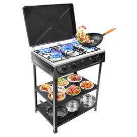 PIAOCAIYIN Portable Natural Gas Stove with 5 Burners, Manual Ignition Outdoor Stove for Camping, RV Travel, and Emergency Cooking Black