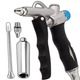 Retoo Air Flow Control Blow Gun 110mm Compressed Air Gun with 3 Nozzles: Venturi, Point Nozzle, Long Nozzle, Heavy Duty Metal Body for Workshop, Industry, Precise Dirt Removal