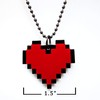 Red 8 Bit Pixel Heart Cosplay Necklace, Pixelated Point Graphic