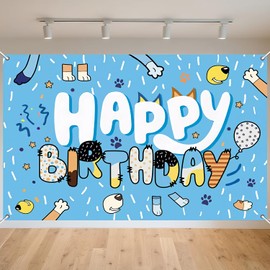 BOBORAT 39.4 * 59Inch Blue Dog Birthday Backdrop, Birthday Party Decoration Background, Cute Cartoon Animal Theme Photo Banner for Kid, Adult (Style B)