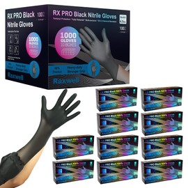 Raxwell Latex Free Disposable Black Gloves | 4.5 Mil Black Nitrile Gloves | 1000 Count Non Latex, Powder Free | Food Grade & Safe | For Labs, Kitchens, Mechanics, Cleaning & More