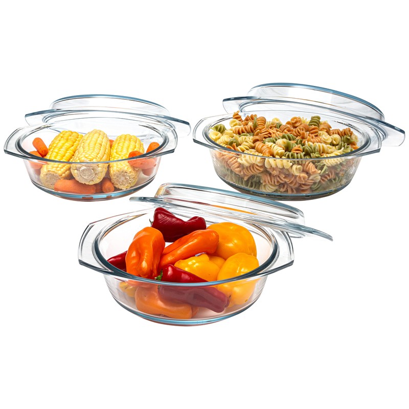Simax Casserole Dish Set with Lid, Round Glass Cookware, Borosilicate