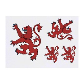 4 x 'Red Lion Rampant' Temporary Tattoos - Water Resistant, Skin-Safe, Non-Toxic Transfers, Mixed Sizes (TO00080934)