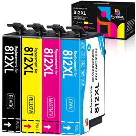 Hookink 812XL Ink Cartridges Remanufactured Replacement for Epson 812XL Combo Pack 812 T812XL to use with WF-7820 WF-7840 WF-7310 EC-C7000 Printer (4 Pack, BCMY) Lastest Chip