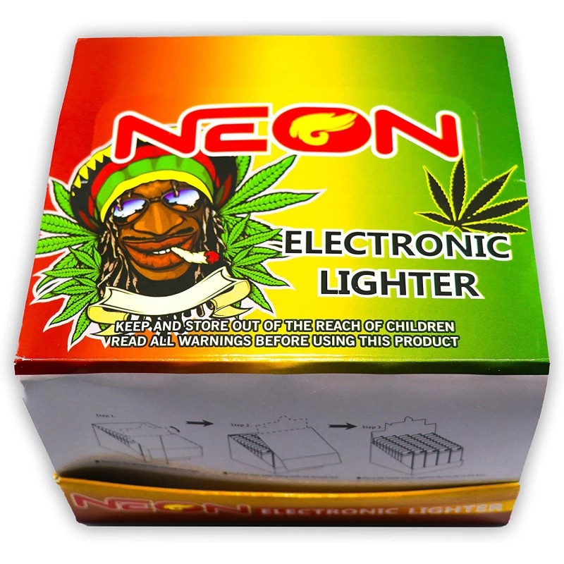 NEON Rasta Neon Electronic Disposable Lighters, Wholesale Pack of 50-